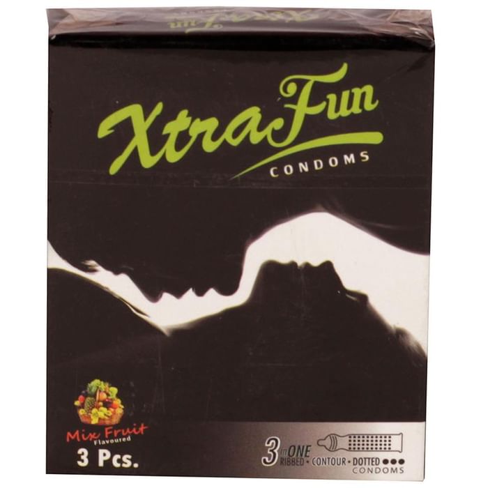 Xtrafun 3 in One Ribbed Contour Dotted Condom Mix Fruit