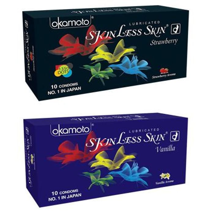 Okamoto Combo Pack of Lubricated Skinless Skin Vanilla & Strawberry Flavoured Condom