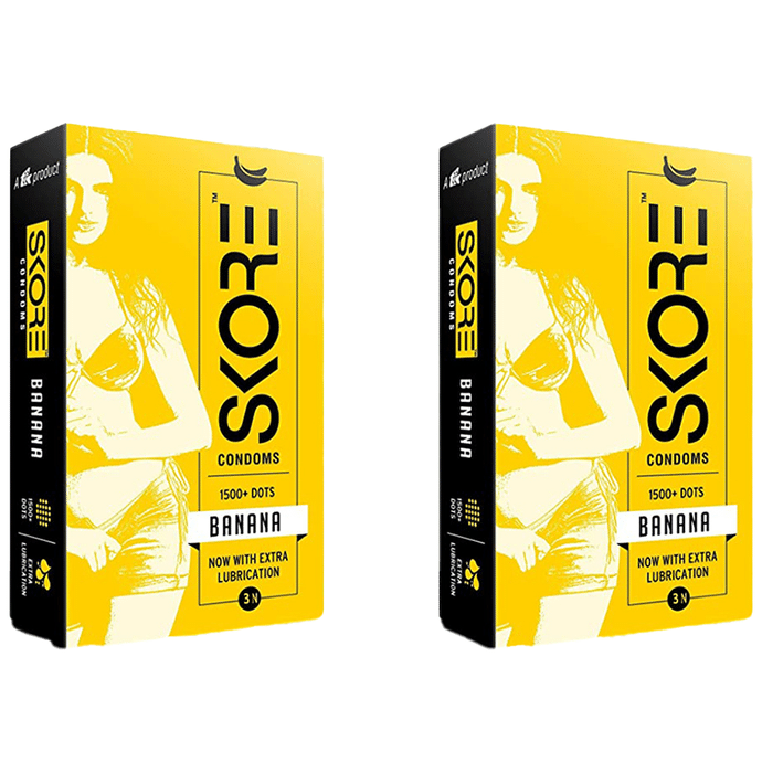Skore 1500+ Dots Condom with Extra Lubrication (3 Each) Banana