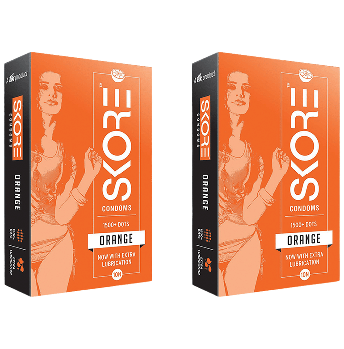 Skore 1500+ Dot with Extra Lubrication Condom (10 Each) Orange