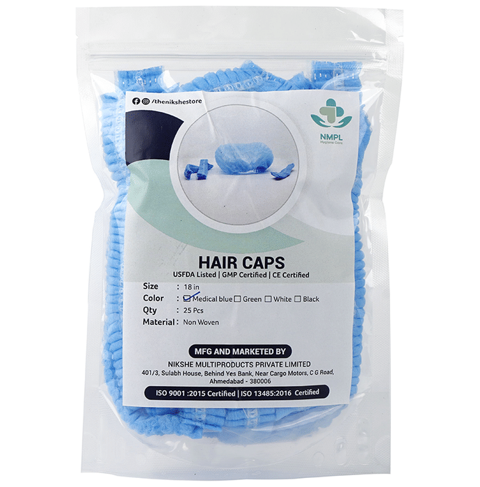 NMPL Hygiene Care Hair Cap Medical Blue