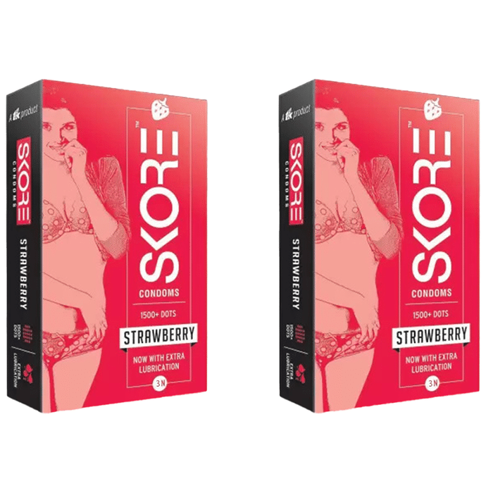 Skore 1500+ Dots Condom with Extra Lubrication (3 Each) Strawberry