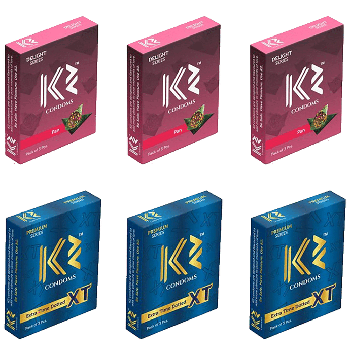 K2 Combo Pack of Delight Series Pan & Premium Series Extra Time Dotted Condom ( 3 Each)