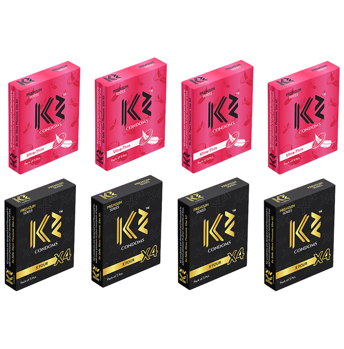 K2 Combo Pack of Premium Series Condom Ultra Thin & X4 (3 Pcs Each)