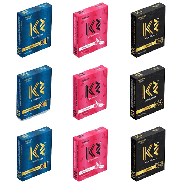 K2 Combo Pack of Premium Series XT, X4 & Ultra Thin Condom (3 Each)