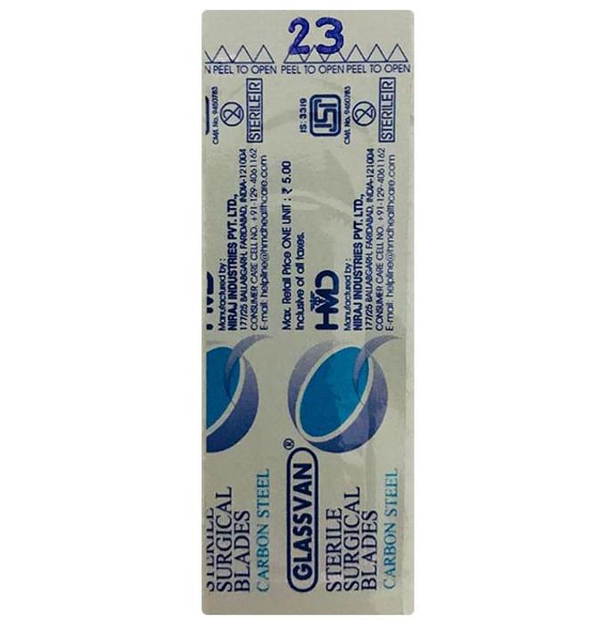 Glassvan Sterile Surgical Blades Size 23 Carbon Steel