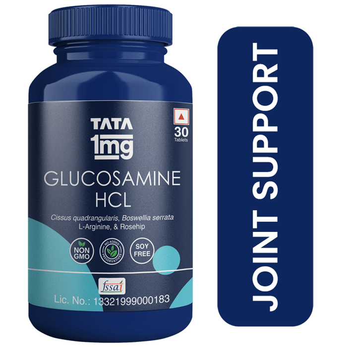 Tata 1mg Glucosamine HCL 1500 mg Tablets for Joint Health with Boswellia Serrata, Collagen Peptide, L-Arginine, and Curcuma Longa