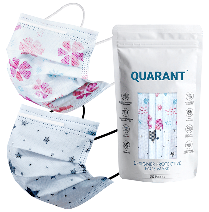 Quarant 4 Ply Designer Protective Face Mask White Combo Multicolor
