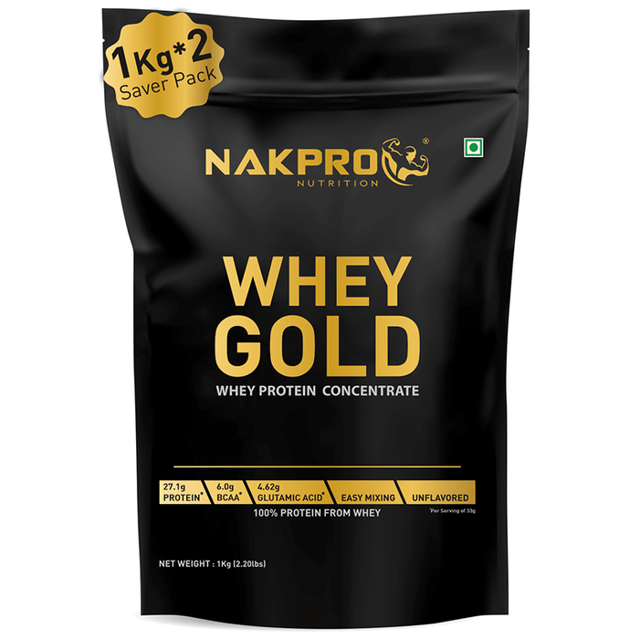 Nakpro Nutrition Whey Gold Whey Active Concentrate Powder (1kg Each) Unflavored