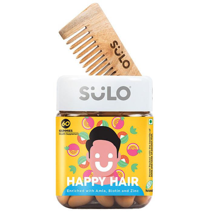 Sulo Nutrition Happy Hair Gummies for Men (60 Each) with Neem Wood Comb Free
