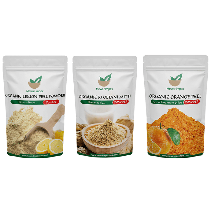 Mewar Impex Combo Pack of Organic Lemon Peel Powder, Organic Orange Peel Powder & Organic Multani Mitti Powder (100gm Each)