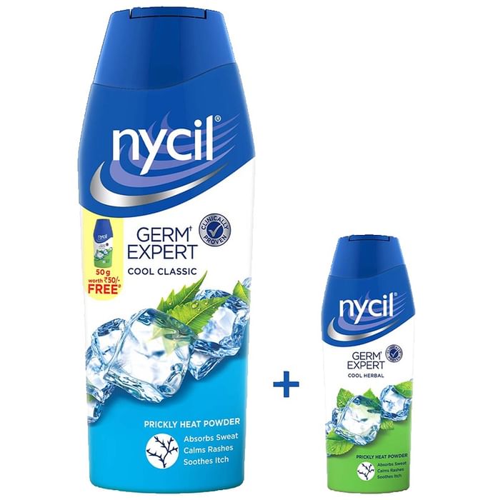 Nycil Cool Classic Prickly Heat Powder with Nycil Cool Herbal 50gm Free