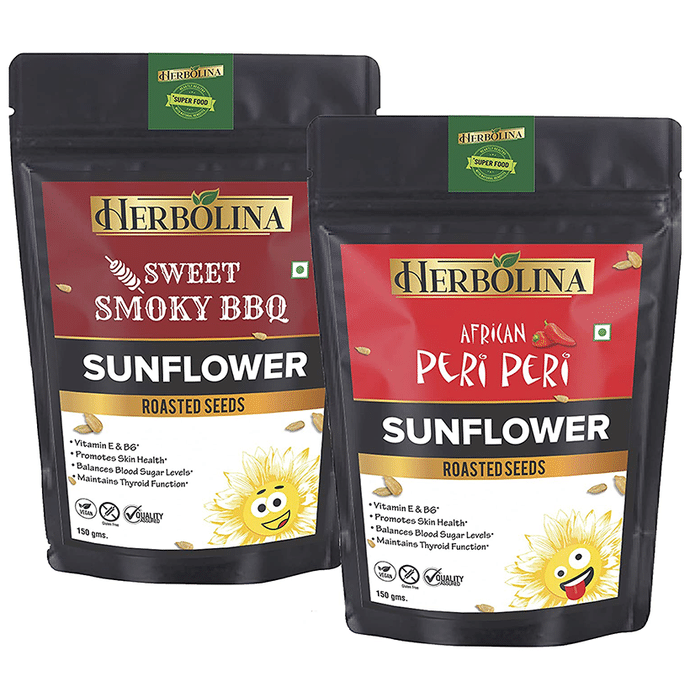 Herbolina Sunflower Roasted Seeds (150gm Each) African Peri Peri & Sweet Smoky BBQ
