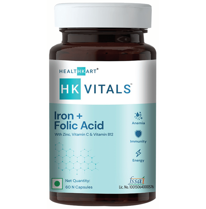 HealthKart HK Vitals Iron + Folic Acid with Zinc, Vitamin C & Vitamin B12 Capsule