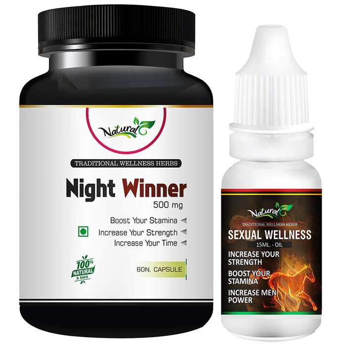 Natural Combo Pack of Night Winner 500mg 60 Capsule & Sexual Wellness Oil 15ml