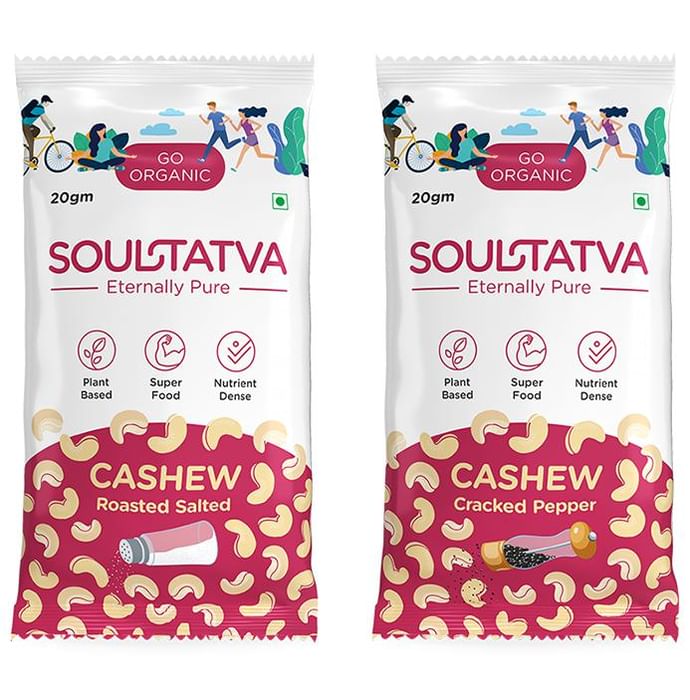 Soultatva Combo Pack of 6 Cashew Roasted Salted & 6 Cashew Cracked Pepper (20gm Each)