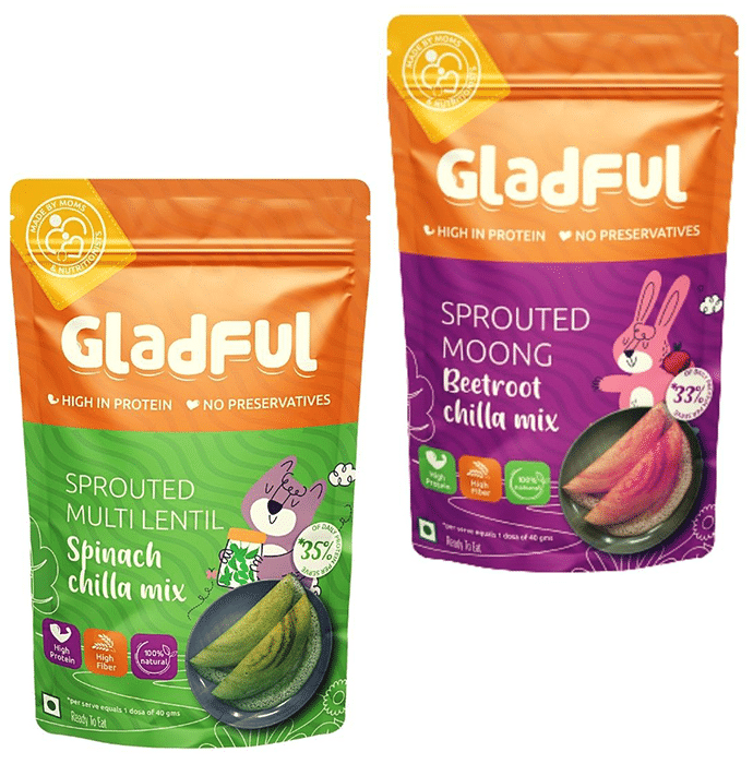 Gladful Sprouted Chilla Mix (200gm Each) Moong Beetroot & Multi Lentil Spinach