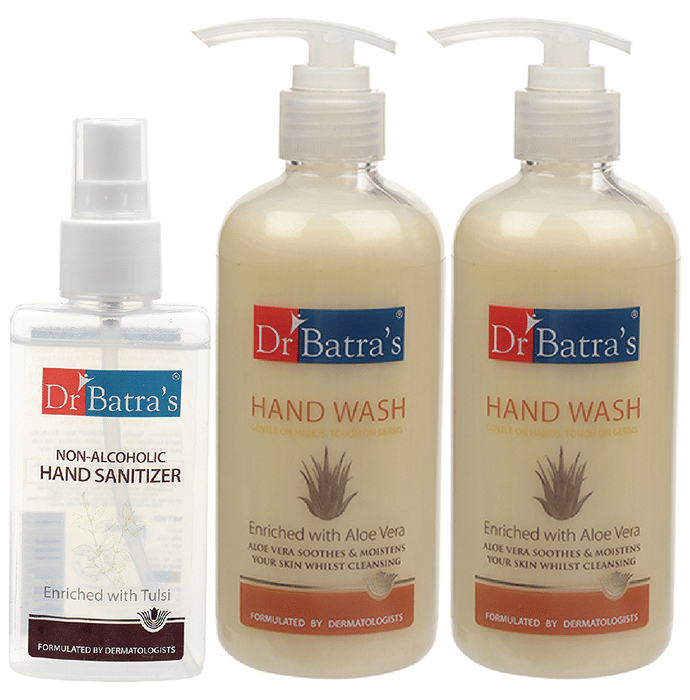 Dr Batra's Combo Pack of Hand Wash (2x300ml) and Non-Alcoholic Hand Sanitizer 100ml