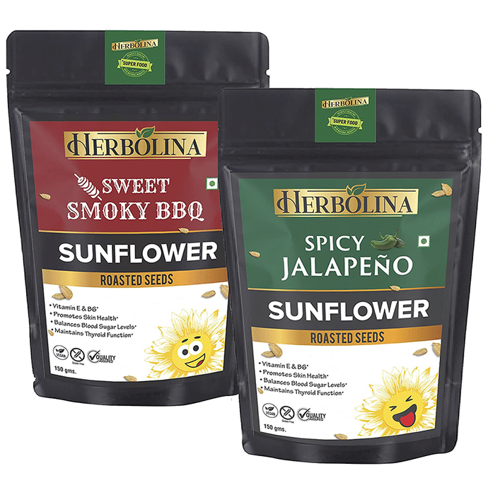 Herbolina Sunflower Roasted Seeds (150gm Each) Sweet Smoky BBQ & Spicy Jalapeno