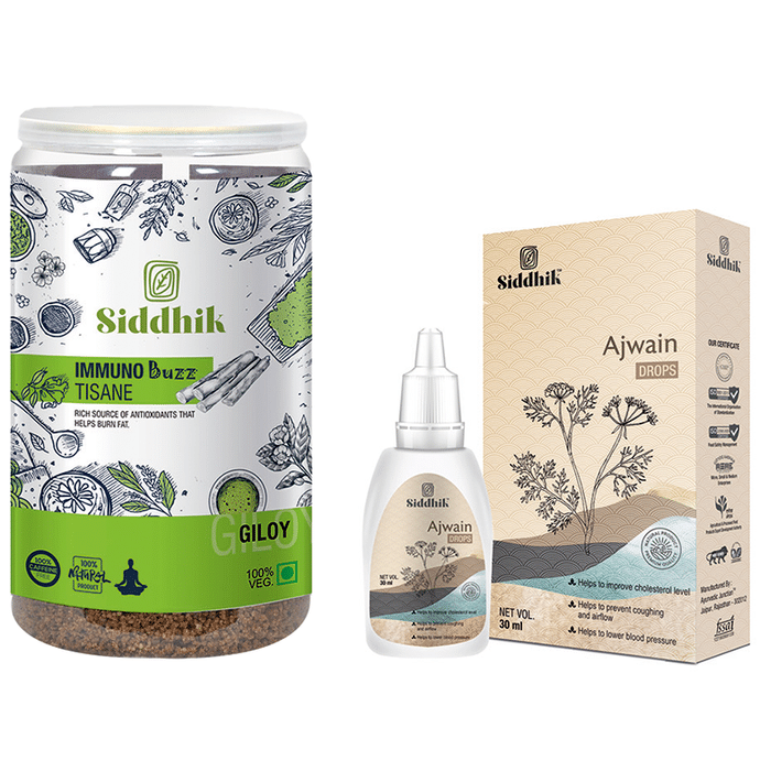 Siddhik Combo Pack of Immuno Buzz Tisane Giloy Tea 250gm & Ajwain Drop 30ml