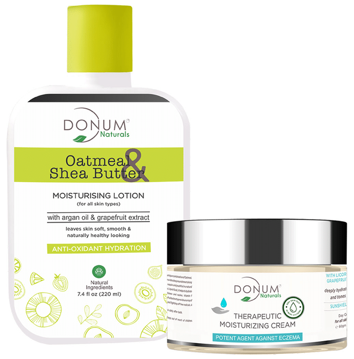 Donum Naturals Combo Pack of Oatmeal & Shea Butter Moisturising Lotion and Therapeutic Moisturizing Cream