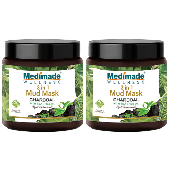 Medimade Wellness Charcoal with Tea Tree Oil 3 in 1 Mud Mask (100gm Each)