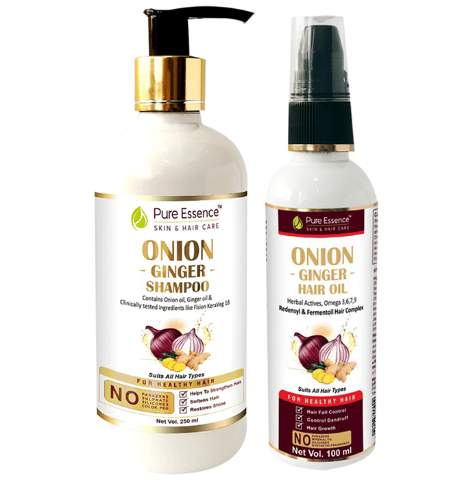 Pure Essence Combo Pack of Onion Ginger Shampoo 250ml & Onion Ginger Hair Oil 100ml