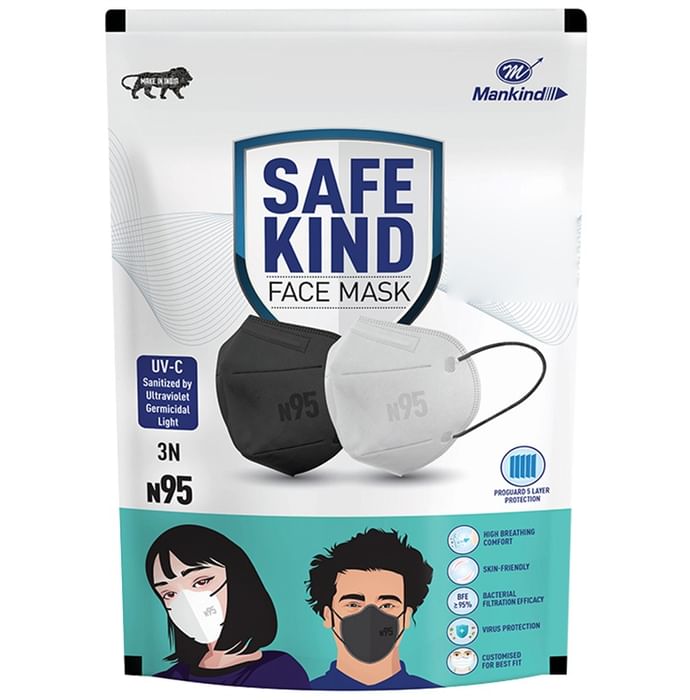 Safekind N95 Face Mask 2 Black & 1 White