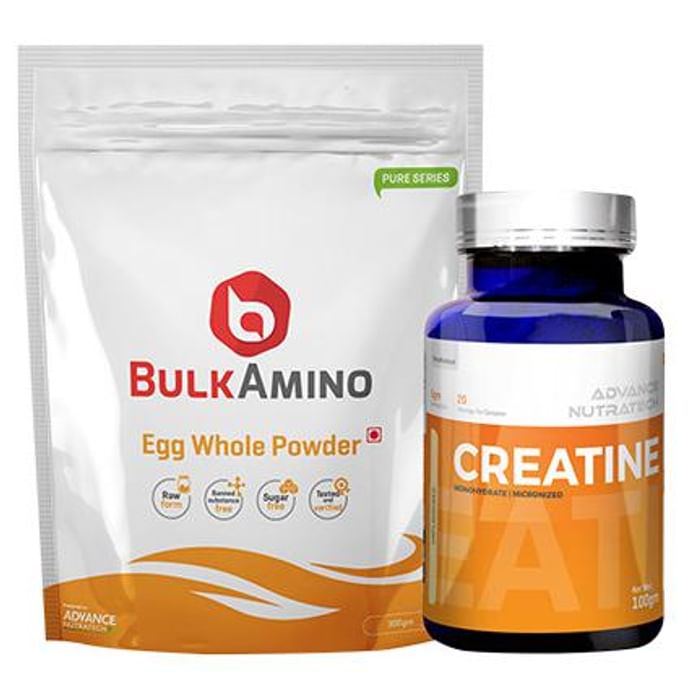 Advance Nutratech Combo of BulkAmino Egg Whole Powder Unflavoured 300gm and Creatine Monohydrate Unflavored 100gm