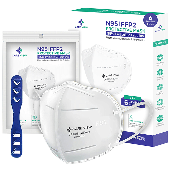 Care View CV1221 N95 FFP2 Certified Earloop with 6 Layers Filtration Protective Mask Universal White
