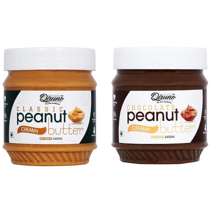 Diruno Combo Pack of Classic Peanut Butter Creamy & Chocolate Peanut Butter Creamy (340gm Each)