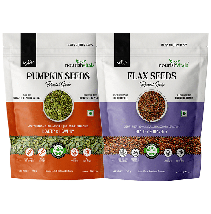 NourishVitals Combo Pack of Pumpkin Seeds Roasted and Flax Seeds Roasted (200gm Each)