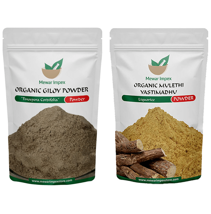 Mewar Impex Combo Pack of Organic Giloy Powder & Organic Mulethi Yastimadhu Powder (100gm Each)