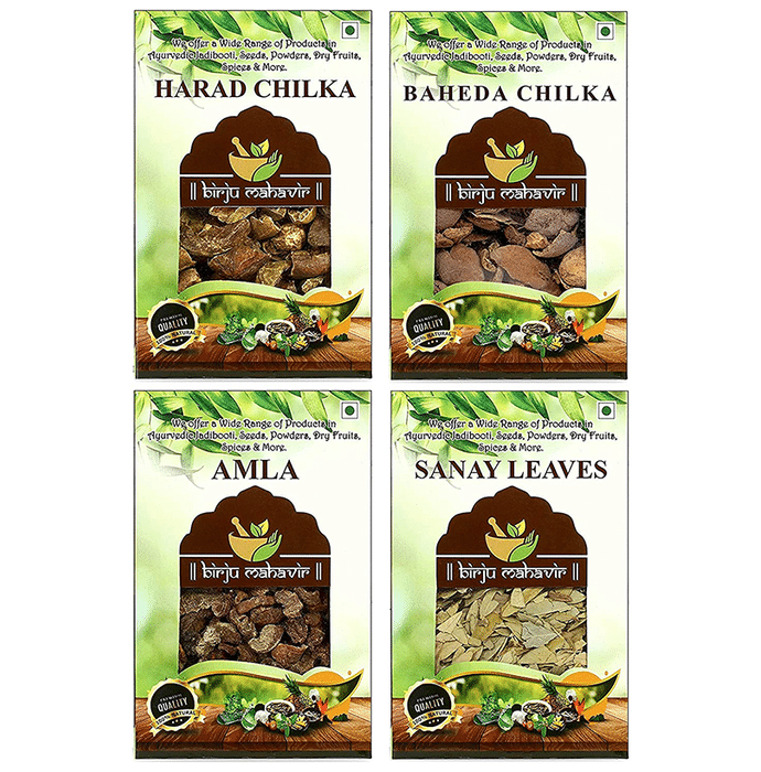 Birju Mahavir Combo Pack of Harad Chilka, Baheda Chilka, Amla & Sanay Leaves (100gm Each)