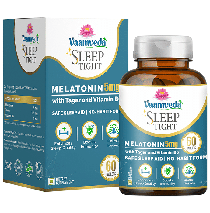 Vaamveda Sleep Tight Melatonin 5mg with Tagar & Vitamin B6 Tablet