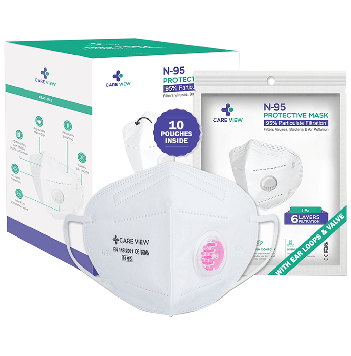 Care View Universal CV1221V N95 FFP2 Certified Earloop & Exhalation Valve with 6 Layers Filtration Protective Mask