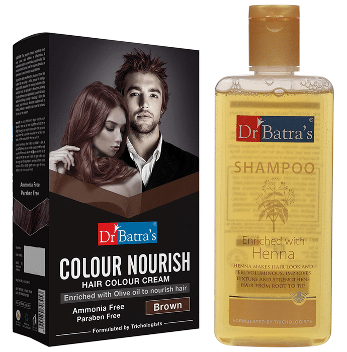 Dr Batra's Combo Pack of Shampoo 200ml and Colour Nourish Hair Colour Cream 120gm Brown
