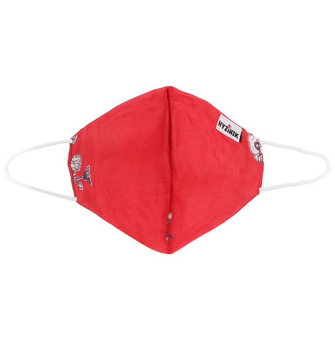 Hyzinik Anti-Viral Reusable Comfortable Face Mask Red Flower Printed with Pouch