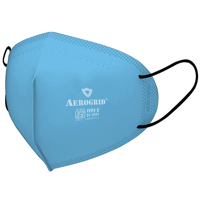 Aerogrid FFP2 Premium 6 Layer N95 Mask with Headband Converter Strip Blue with Black Ear Loop