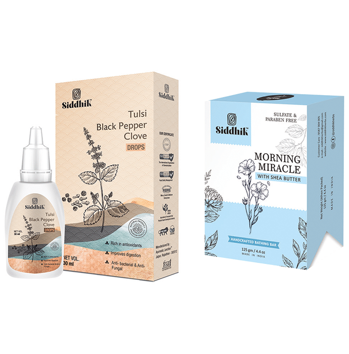 Siddhik Combo Pack of Tulsi Black Pepper Clove Drop 30ml & Morning Miracle With Shea Butter Soap 125gm