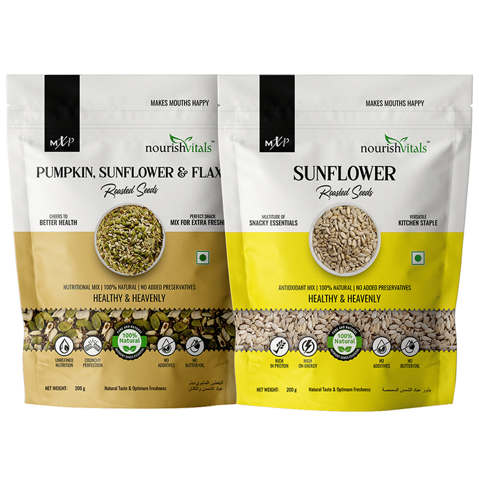 NourishVitals Combo Pack of Pumpkin Sunflower & Flax Roasted Seeds and Sunflower Roasted Seeds (200gm Each)