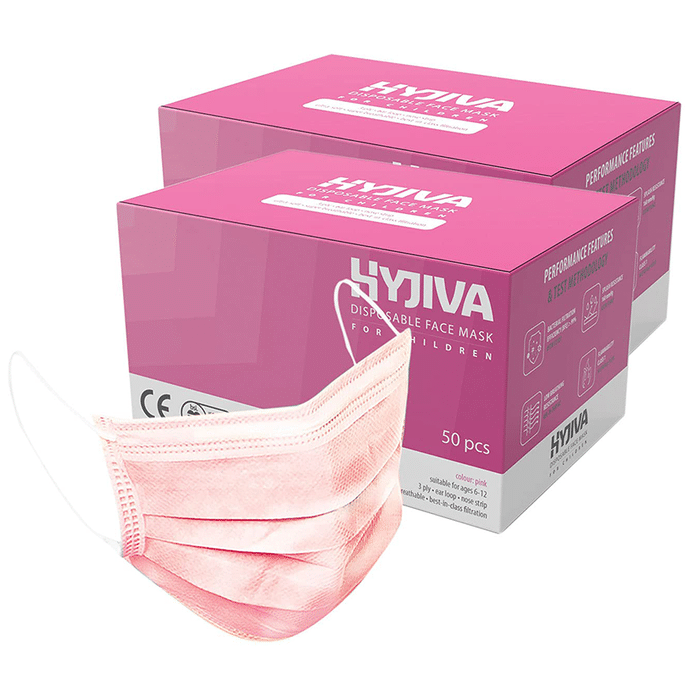 Hyjiva 3 Ply Disposable Face Mask for Children (50 Each) Pink