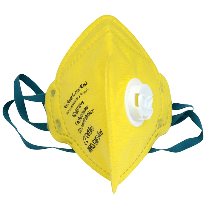 Dominion Care Non Woven 6 Layer Mask with Adjustable Elastic & Nose Pin Yellow