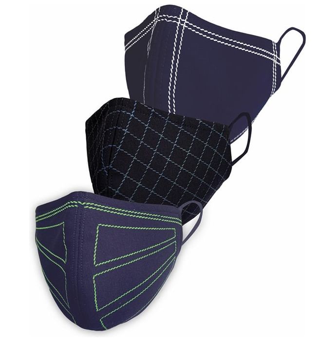 Nivedita Saboo Cares Large Bold, Ink Green & White Lining BreathSafe Protective Reusable Face Mask