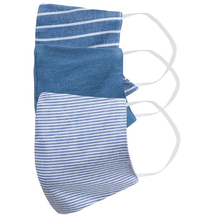 Faballey Blue Striped 3 Ply Balloon Reusable Mask Set