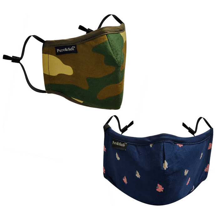 Pure & Safe Blue Butterfly Designer & Camouflage Designer Designer N 95 Face Mask - 5 Layered Reusable Anti Pollution Mask with Activated Carbon Filter