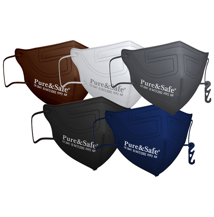 Pure & Safe Fusion Flo 5 Layer Filteration N95 Mask Black, Blue, Brown, Grey, White