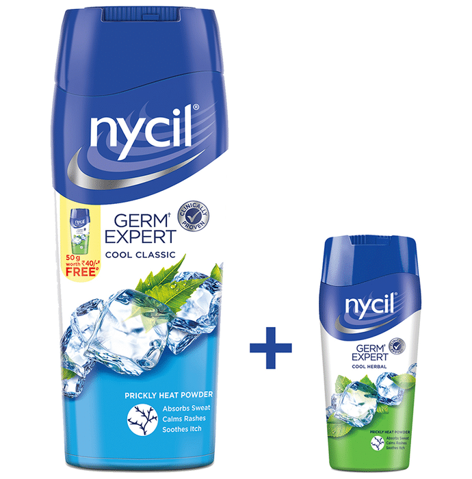 Nycil Germ Expert Prickly Heat Cool Classic with Nycil Cool Herbal Powder 50gm Free Powder