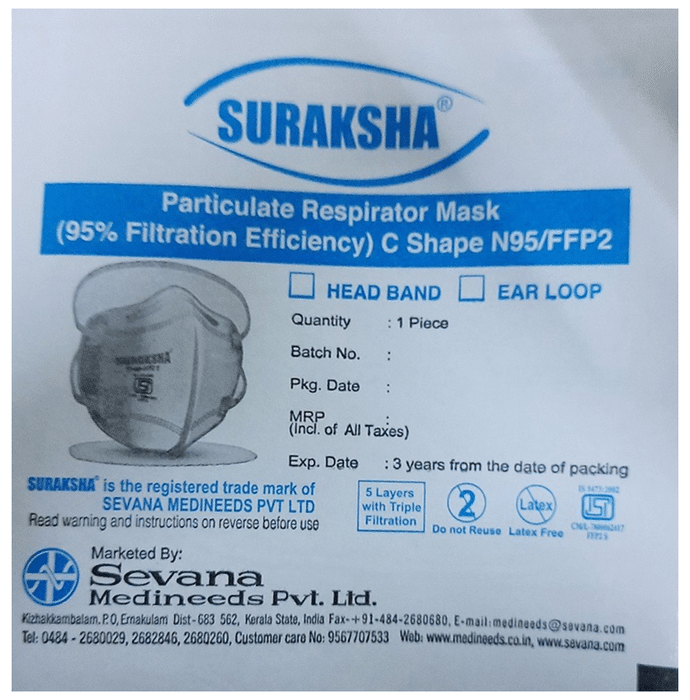 Suraksha N95/FFP2 C Shape Particulate Respirator Mask Head Band