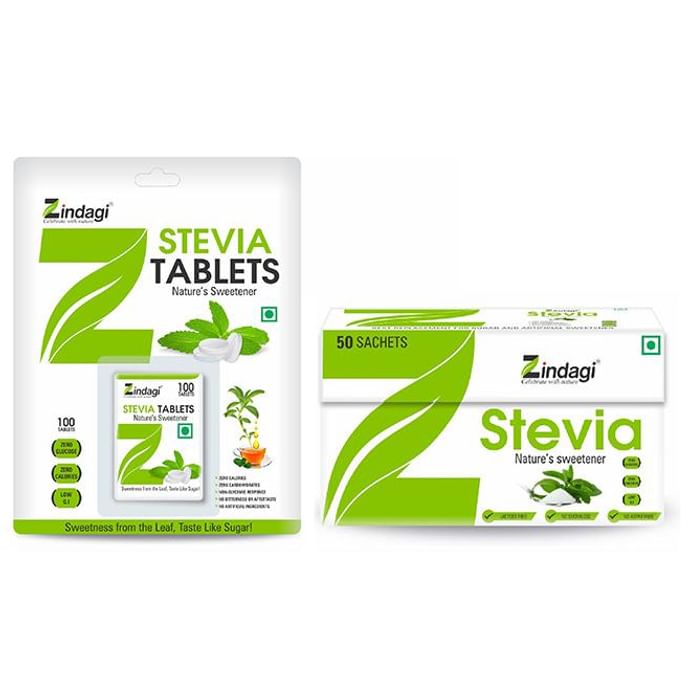 Zindagi Combo Pack of Stevia Tablets 100 and Stevia Sachets 50